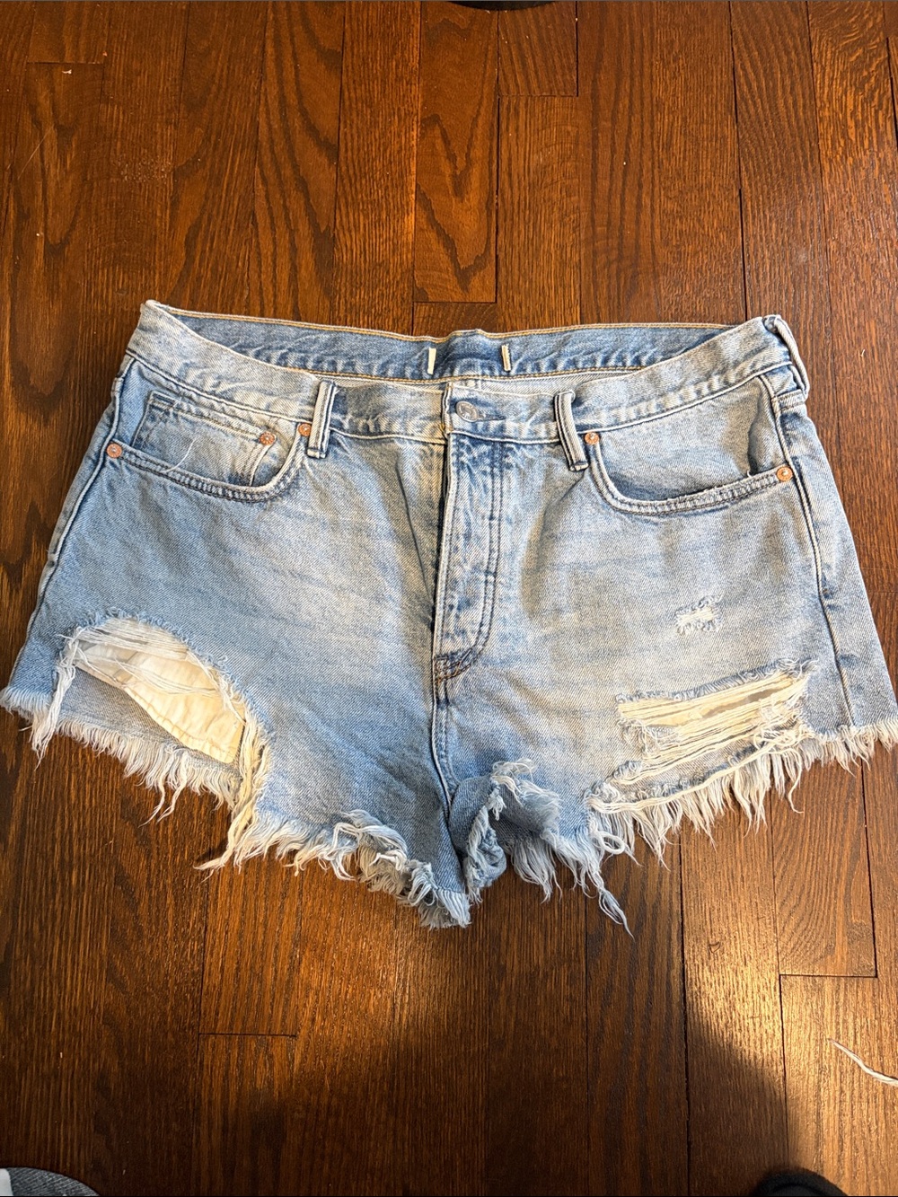 We The Free Light Blue Frayed Denim Shorts
